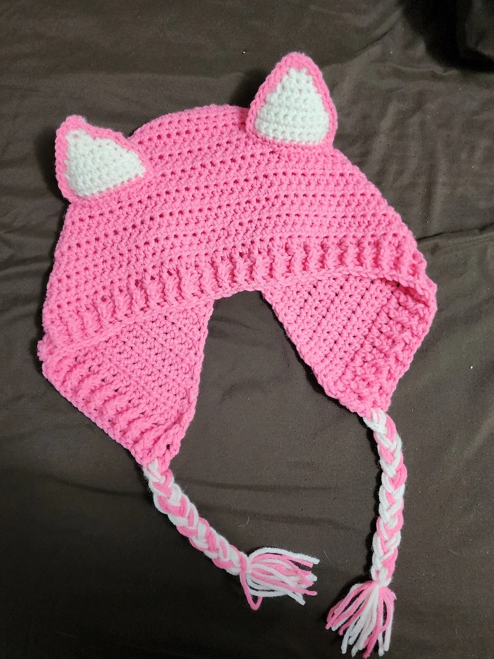 Kids Pink & White Cat Ear Knit Hat